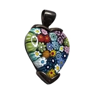 Alan K. Sterling Silver 925 Millefiori Murano Glass Heart Pendant